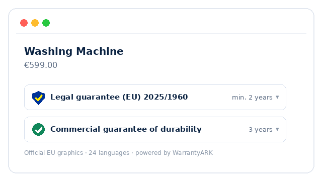 EU-compliant guarantee notice on a product page